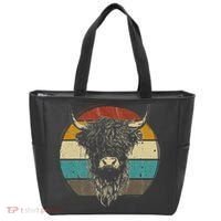 Retro Scottish Highland Cow Cattle Hairy Cow Tote Bag thumb 0