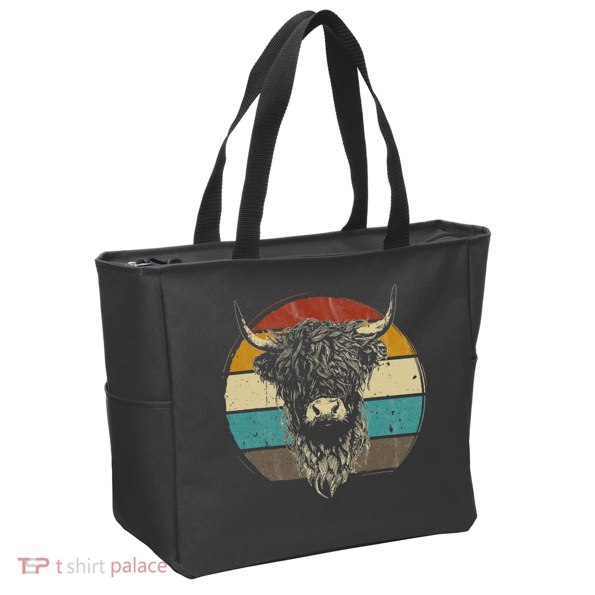 Retro Scottish Highland Cow Cattle Hairy Cow Tote Bag