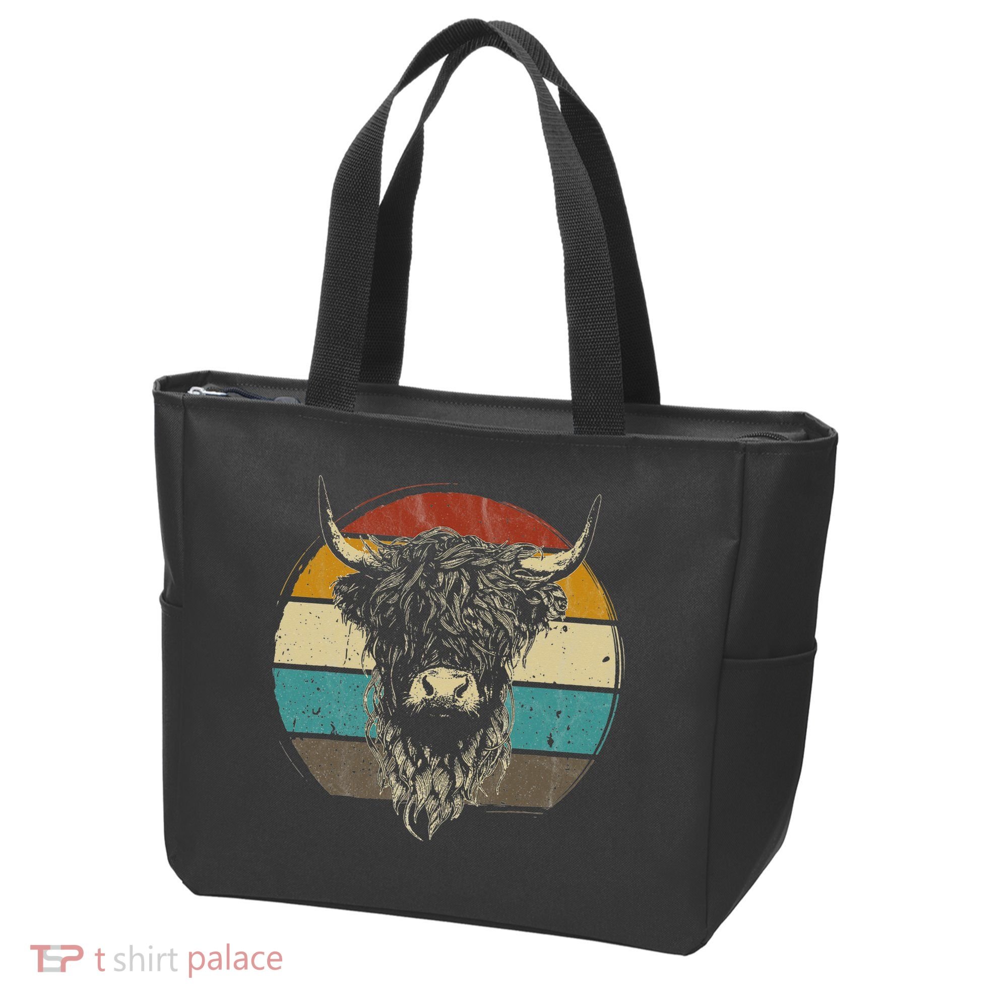 Retro Scottish Highland Cow Cattle Hairy Cow Tote Bag