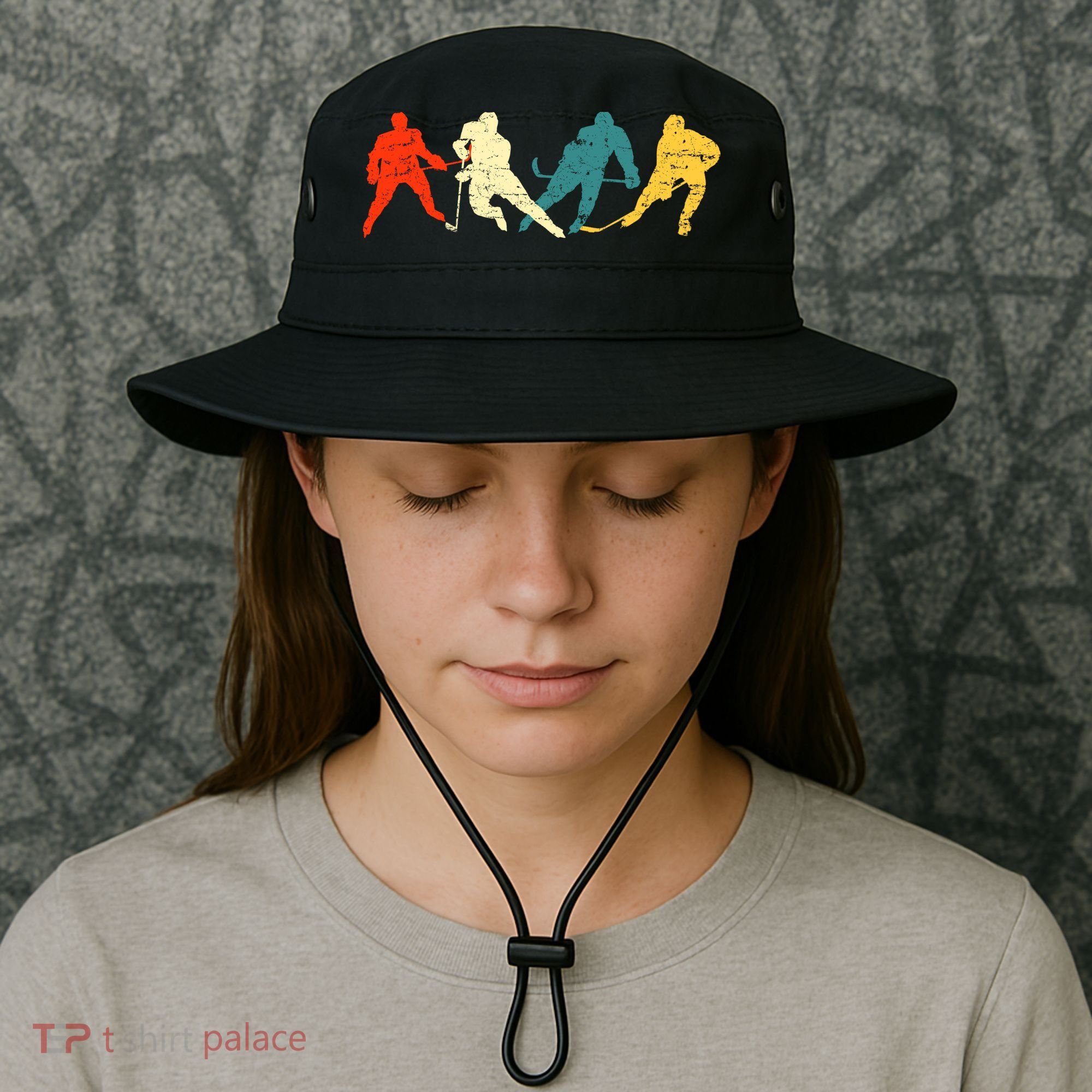 Retro Style Hockey Players Bucket Hat