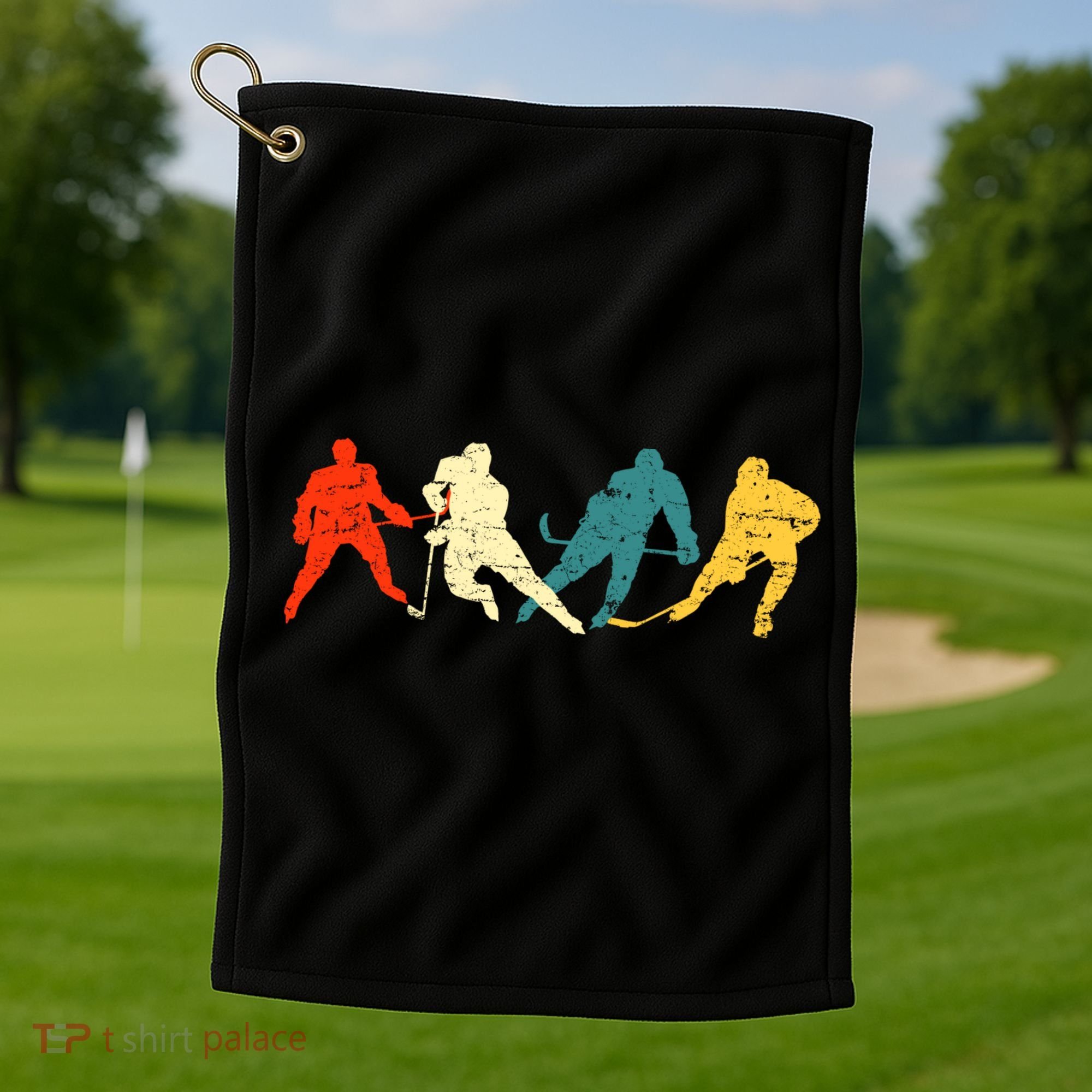 Retro Style Hockey Players Golf Towel