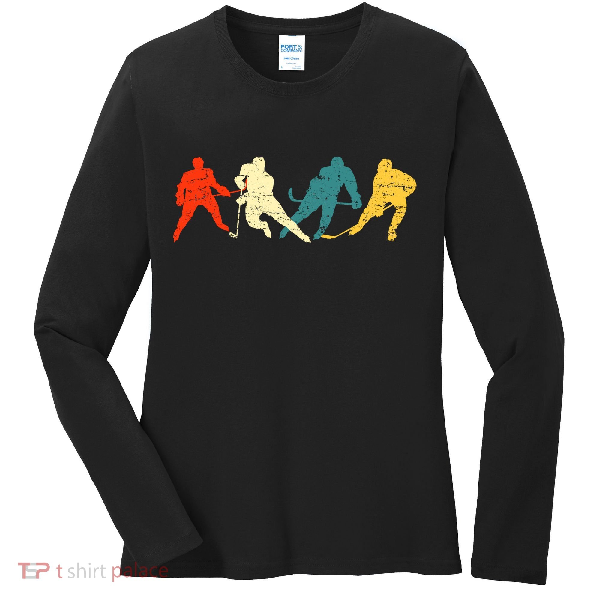 Retro Style Hockey Players Women's Long Sleeve Shirt