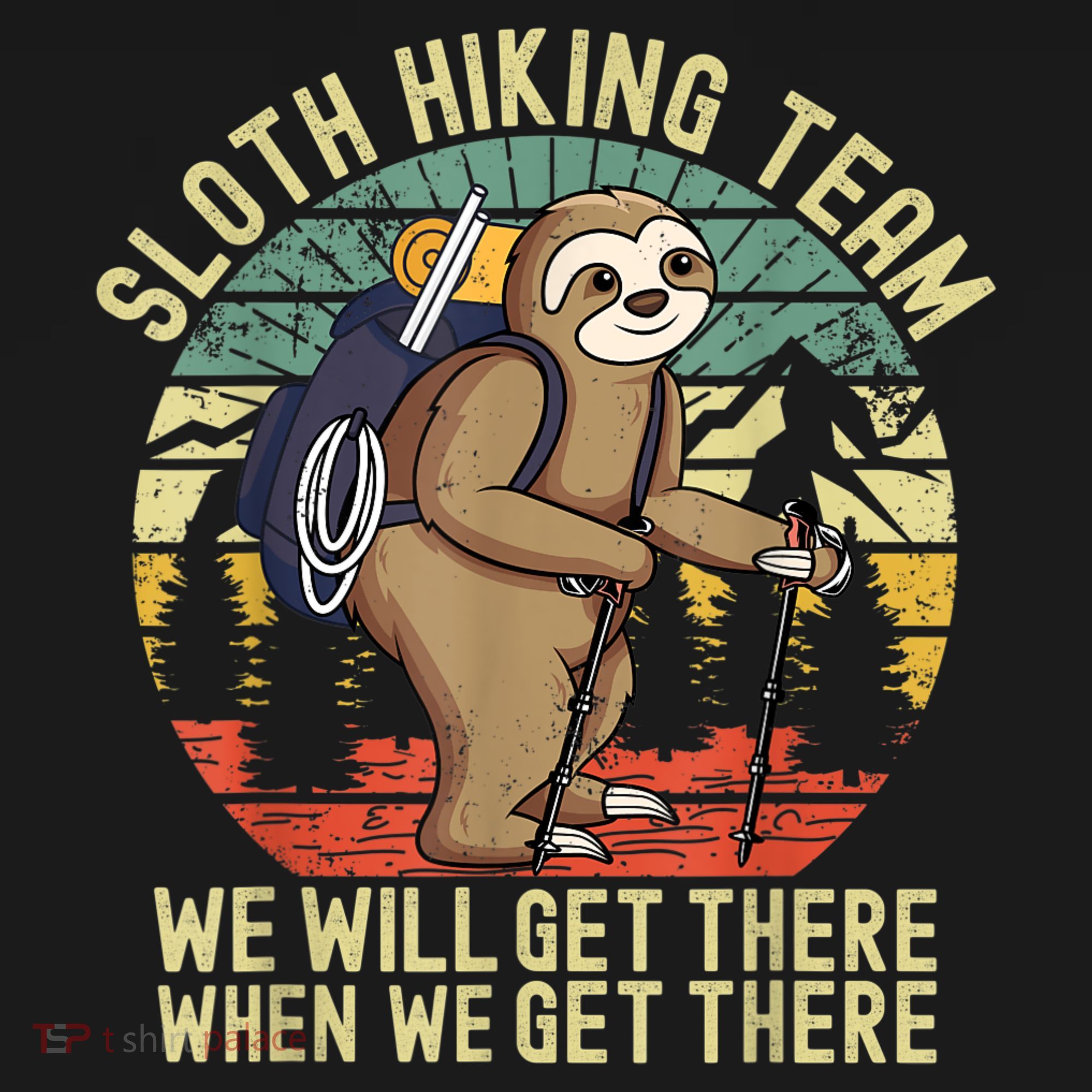 Retro Sloth Hiking Team We'll Get There When We Get There Apron