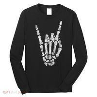 Rock Skeleton Hand Rock N Roll Metal Distressed Halloween Long Sleeve Shirt thumb 0