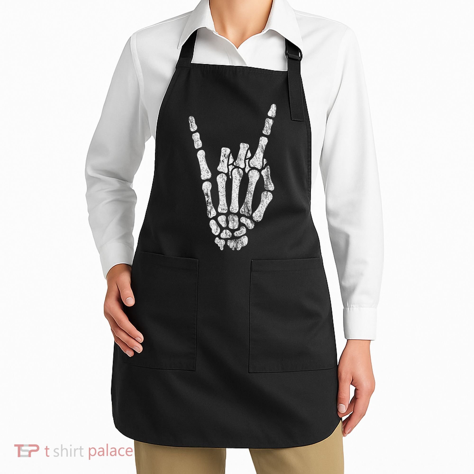 Rock Skeleton Hand Rock N Roll Metal Distressed Halloween Apron
