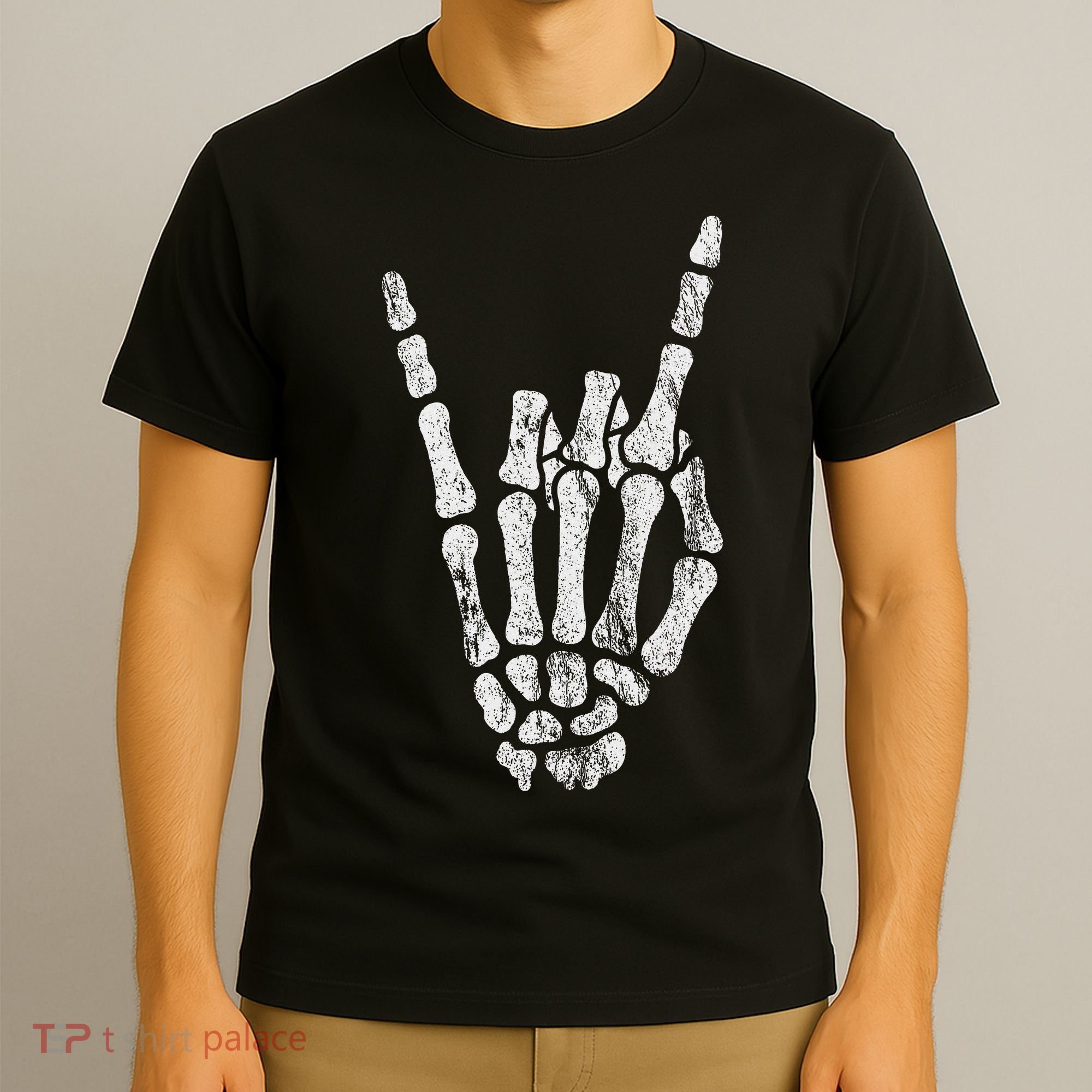 Rock Skeleton Hand Rock N Roll Metal Distressed Halloween T-Shirt