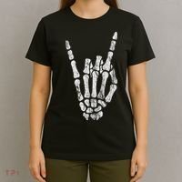 Rock Skeleton Hand Rock N Roll Metal Distressed Halloween T-Shirt thumb 4