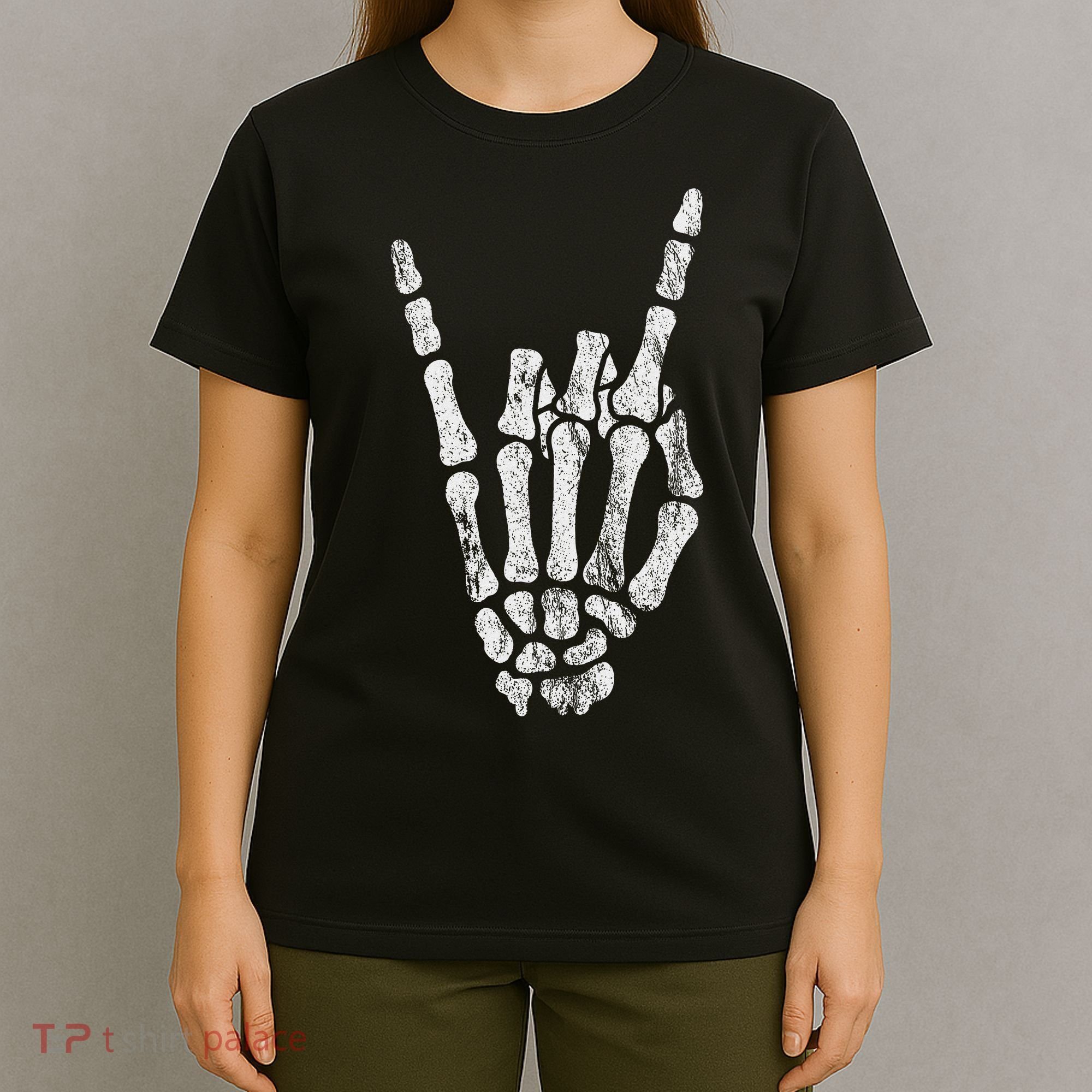 Rock Skeleton Hand Rock N Roll Metal Distressed Halloween T-Shirt