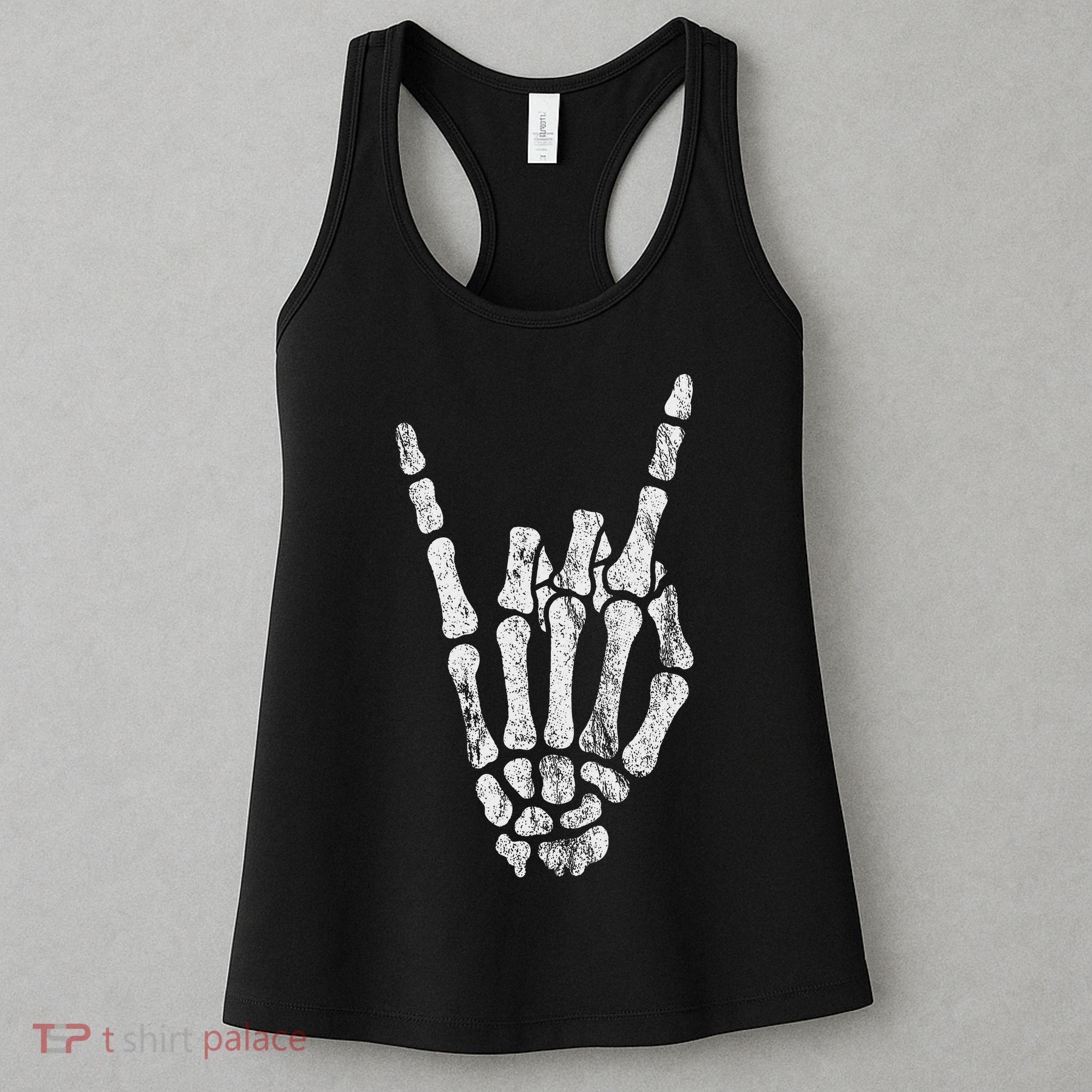 Rock Skeleton Hand Rock N Roll Metal Distressed Halloween Women's Tank Top