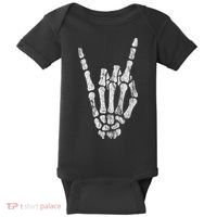Rock Skeleton Hand Rock N Roll Metal Distressed Halloween Baby Bodysuit thumb 0