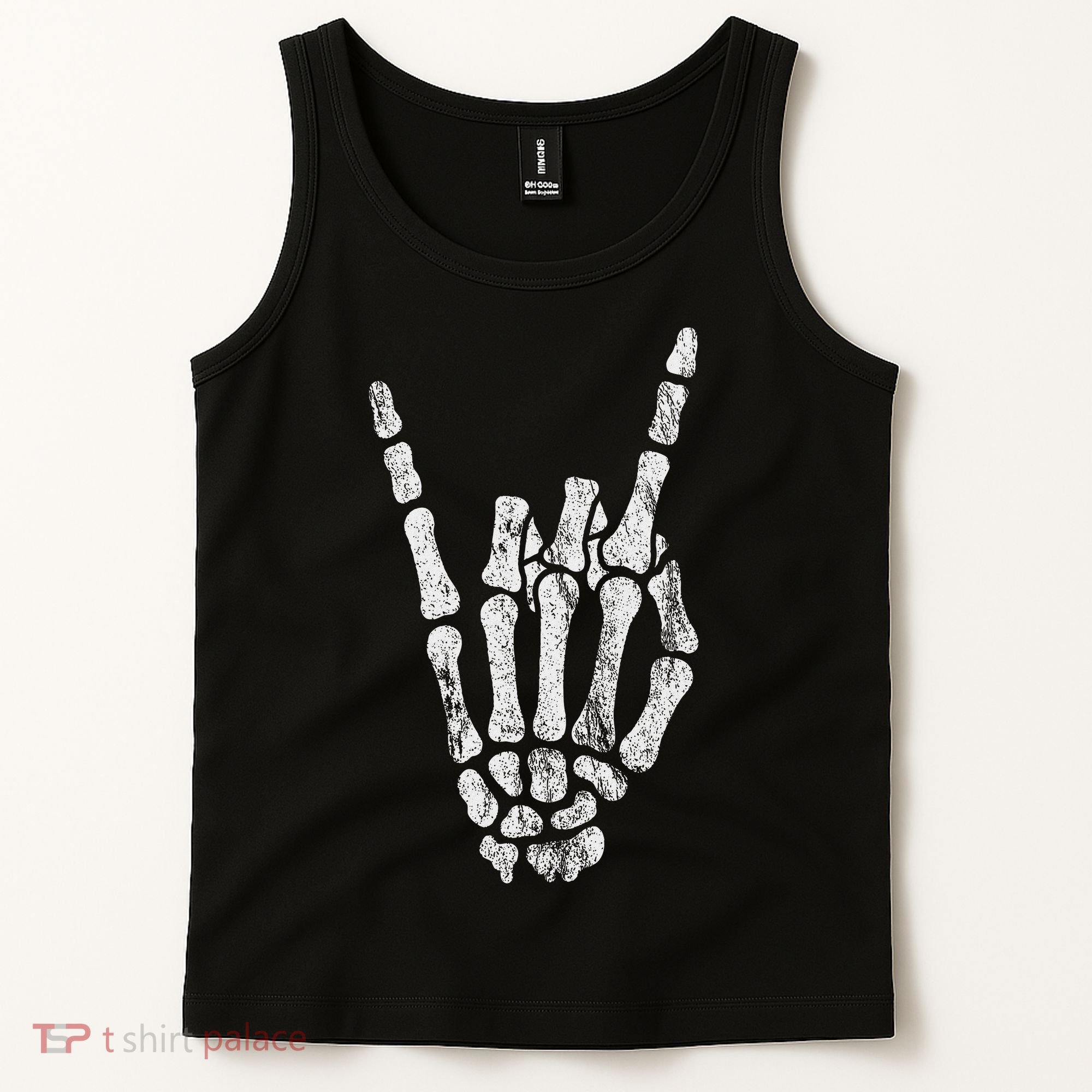 Rock Skeleton Hand Rock N Roll Metal Distressed Halloween Tank Top
