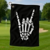 Rock Skeleton Hand Rock N Roll Metal Distressed Halloween Golf Towel thumb 1