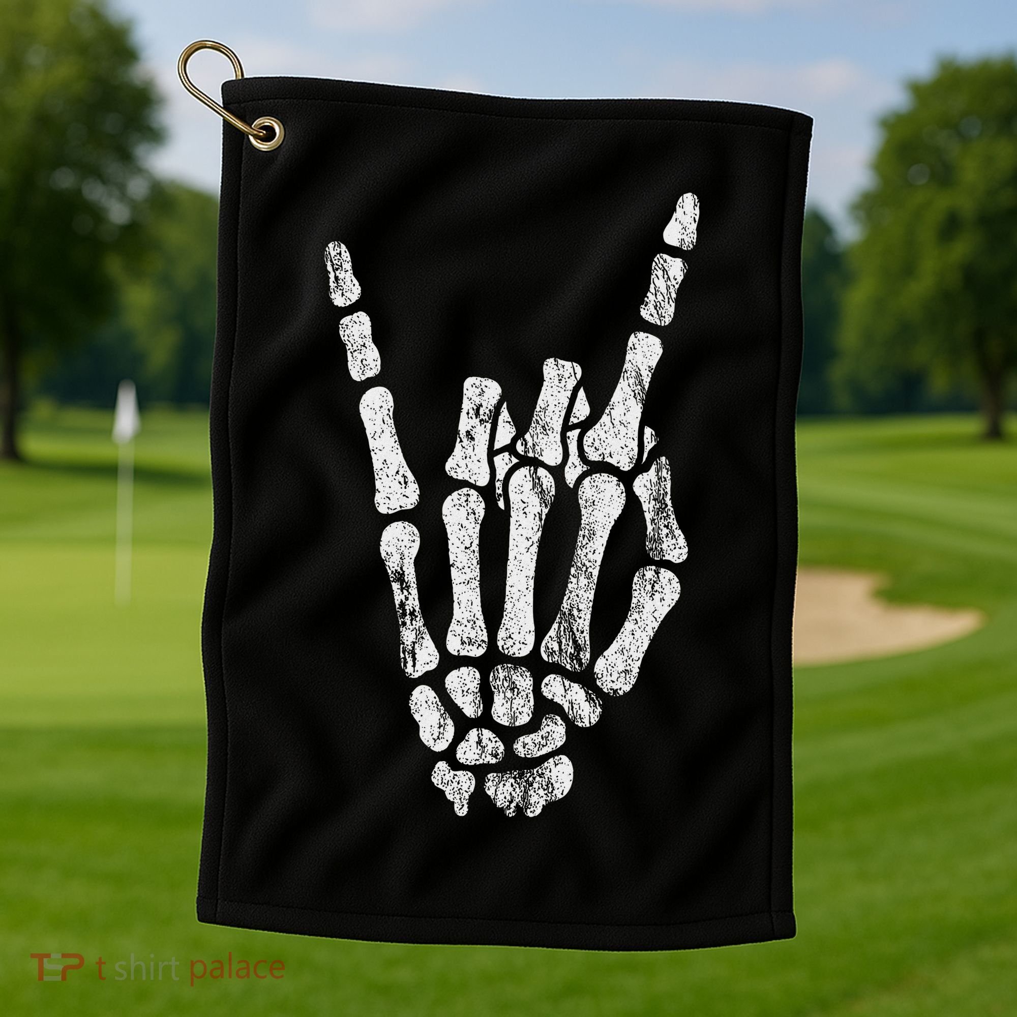 Rock Skeleton Hand Rock N Roll Metal Distressed Halloween Golf Towel