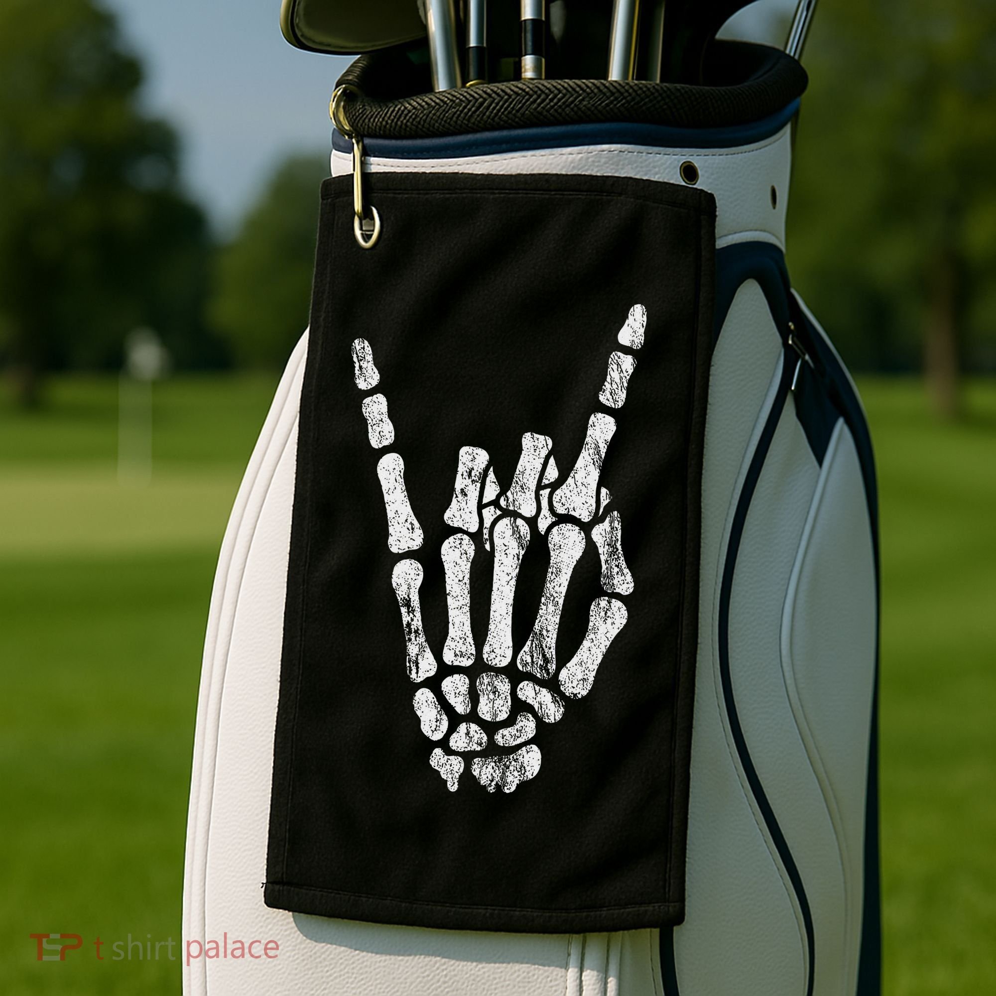 Rock Skeleton Hand Rock N Roll Metal Distressed Halloween Golf Towel