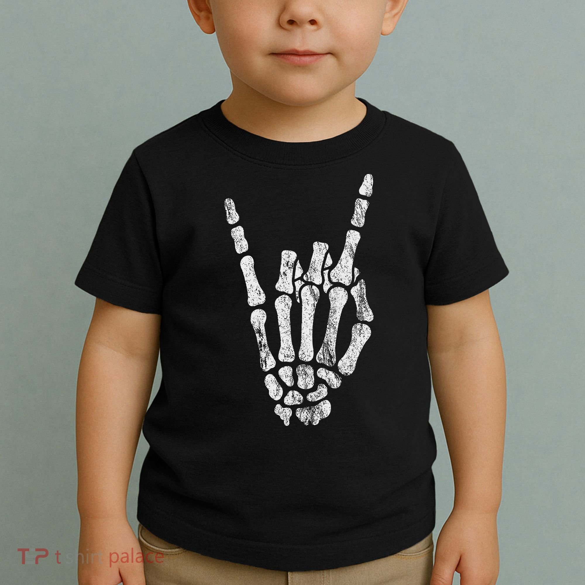 Rock Skeleton Hand Rock N Roll Metal Distressed Halloween Toddler T-Shirt