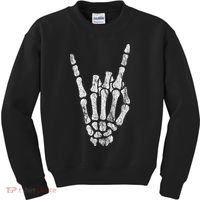 Rock Skeleton Hand Rock N Roll Metal Distressed Halloween Kids Sweatshirt thumb 0