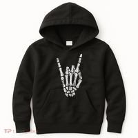 Rock Skeleton Hand Rock N Roll Metal Distressed Halloween Kids Hoodie thumb 0