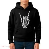 Rock Skeleton Hand Rock N Roll Metal Distressed Halloween Kids Hoodie thumb 4