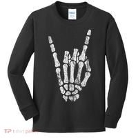 Rock Skeleton Hand Rock N Roll Metal Distressed Halloween Kids Long Sleeve Shirt thumb 0
