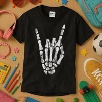 Rock Skeleton Hand Rock N Roll Metal Distressed Halloween Kids T-Shirt thumb 3