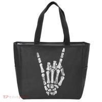 Rock Skeleton Hand Rock N Roll Metal Distressed Halloween Tote Bag thumb 0