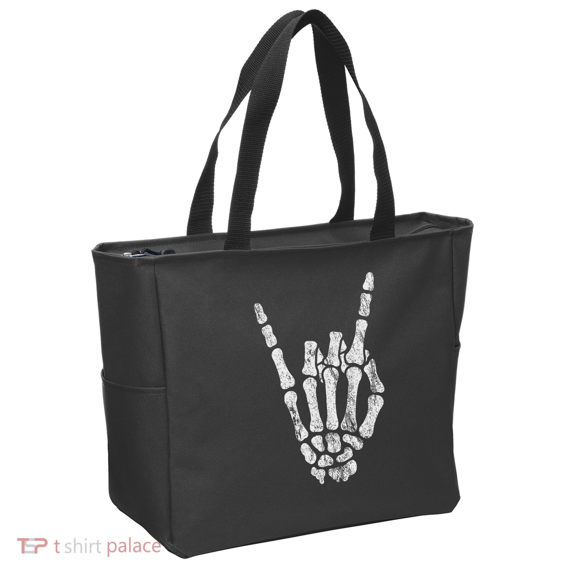 Rock Skeleton Hand Rock N Roll Metal Distressed Halloween Tote Bag