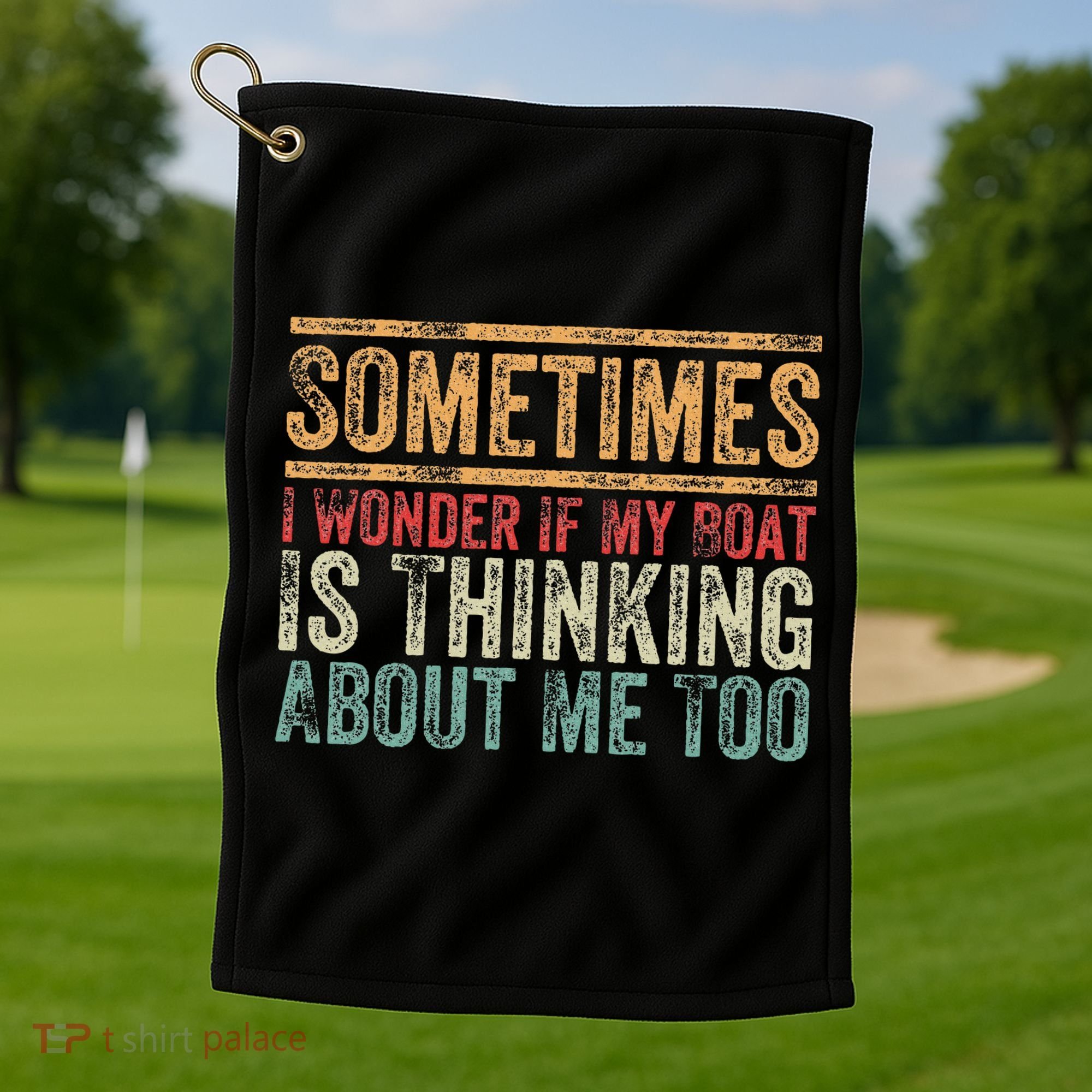 Retro Sometimes I Wonder If My Boat Is Thinking About Me Too Golf Towel