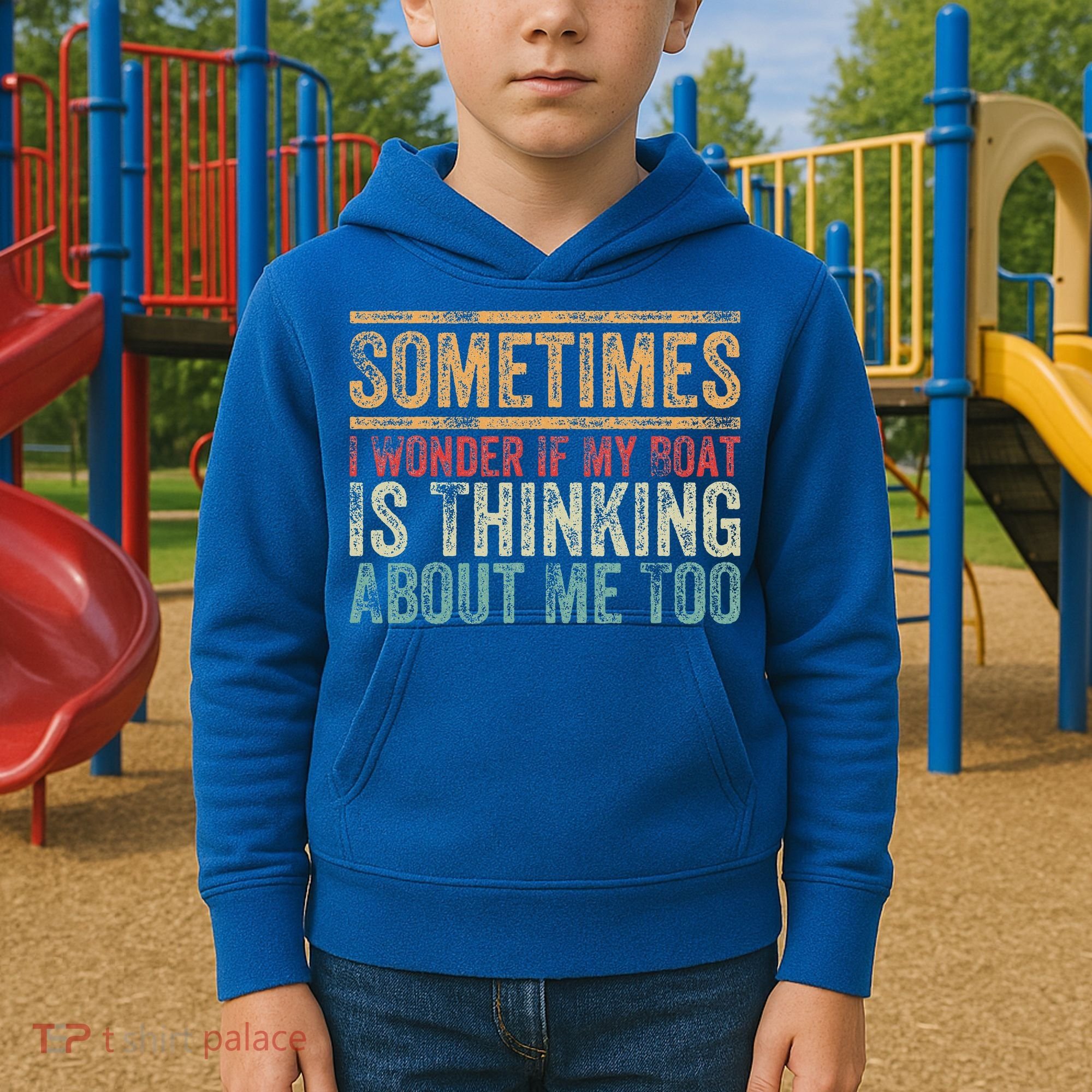 Retro Sometimes I Wonder If My Boat Is Thinking About Me Too Kids Hoodie