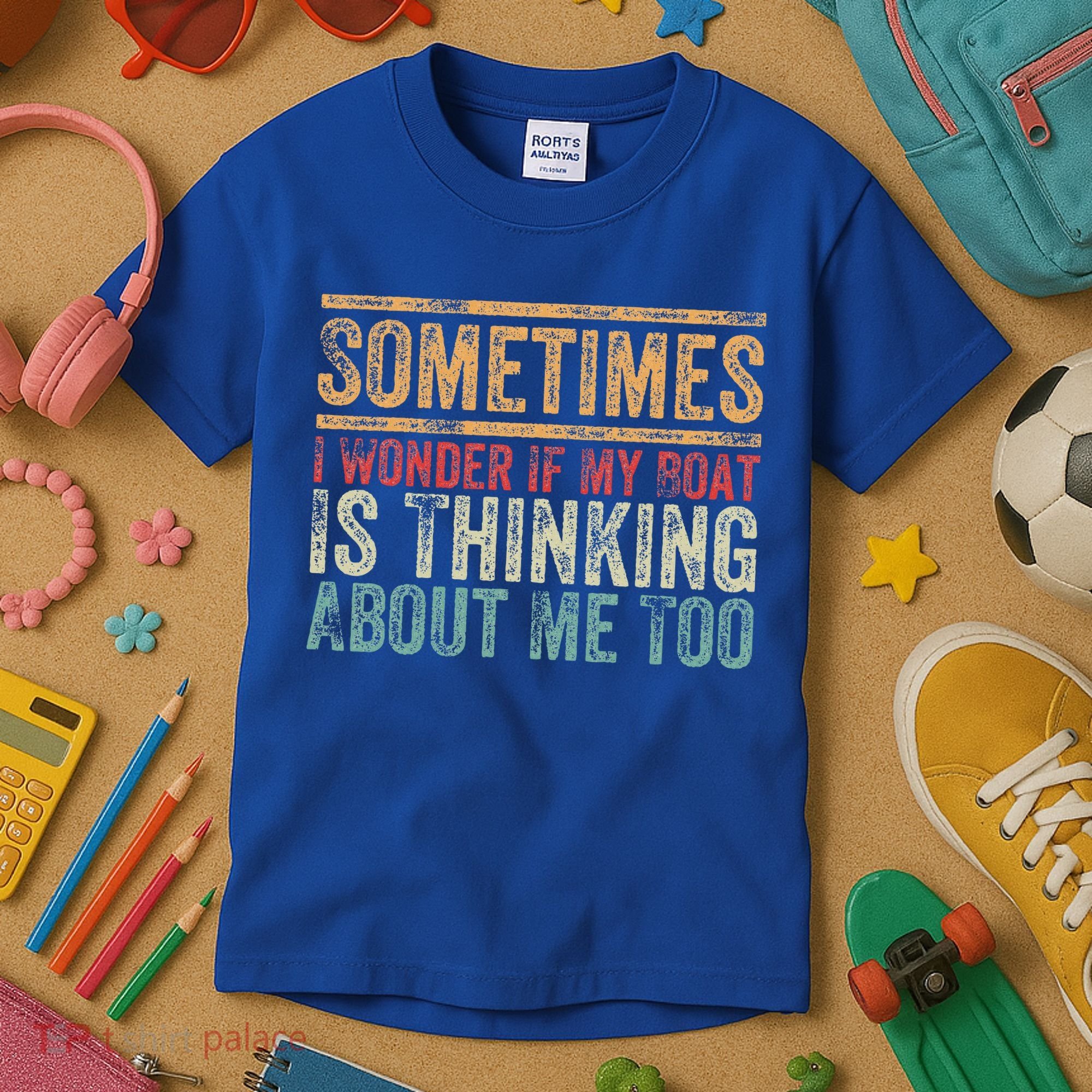 Retro Sometimes I Wonder If My Boat Is Thinking About Me Too Kids T-Shirt