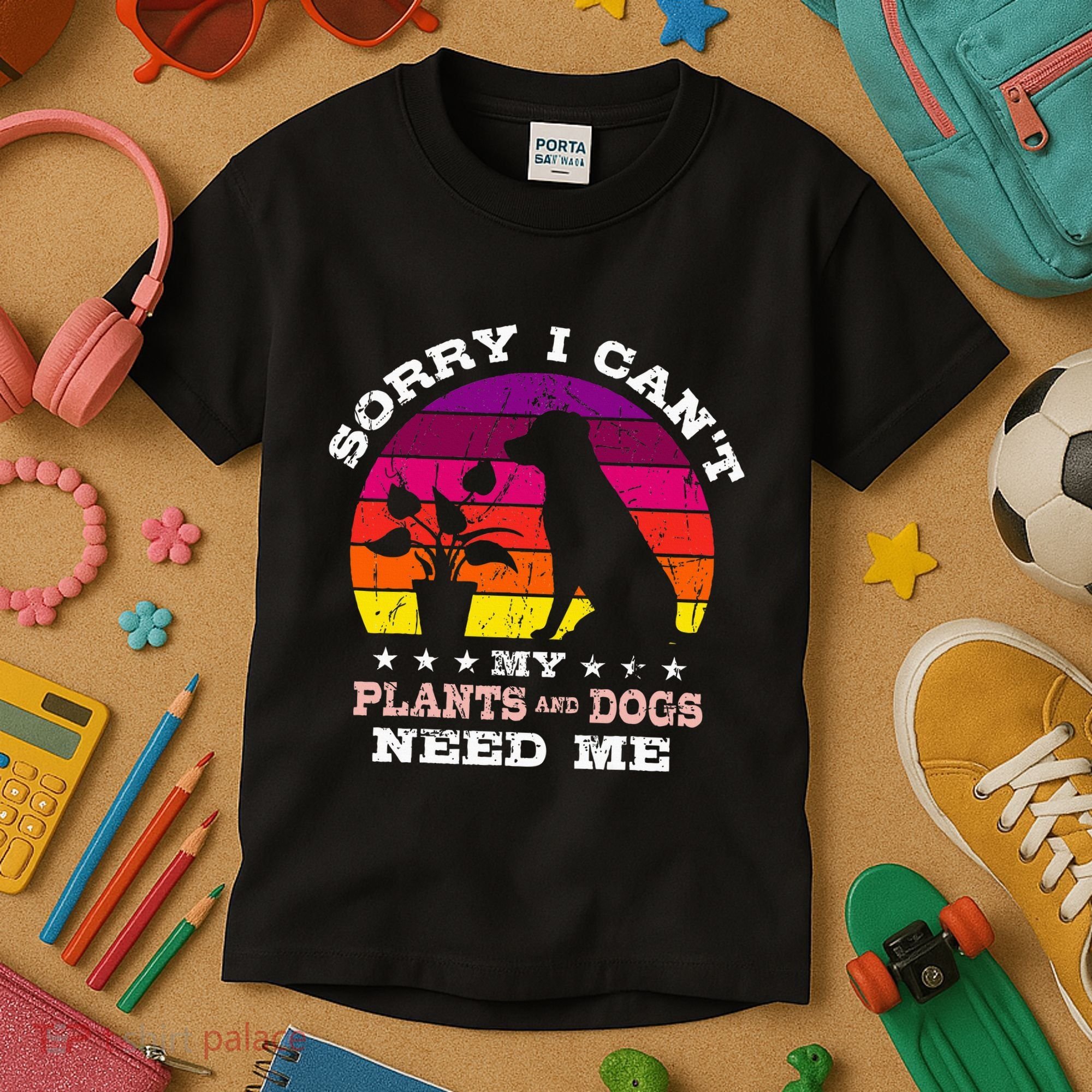Retro Sorry I CanT My Plants And Dogs Need Me Gardener Kids T-Shirt