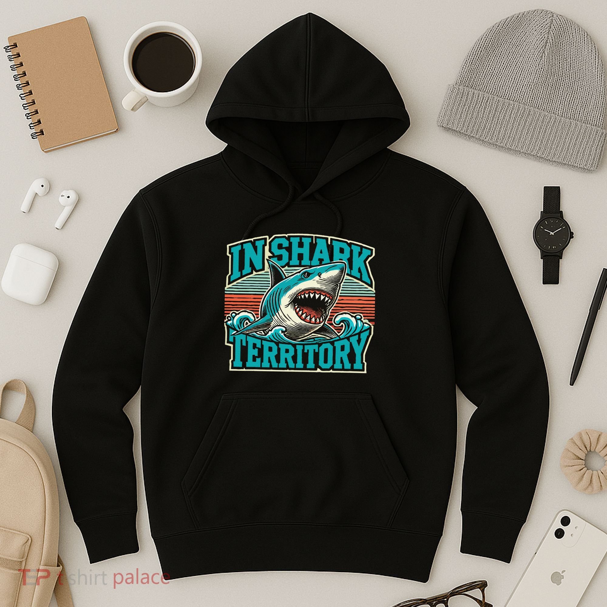 Retro Shark In Shark Territory Hoodie
