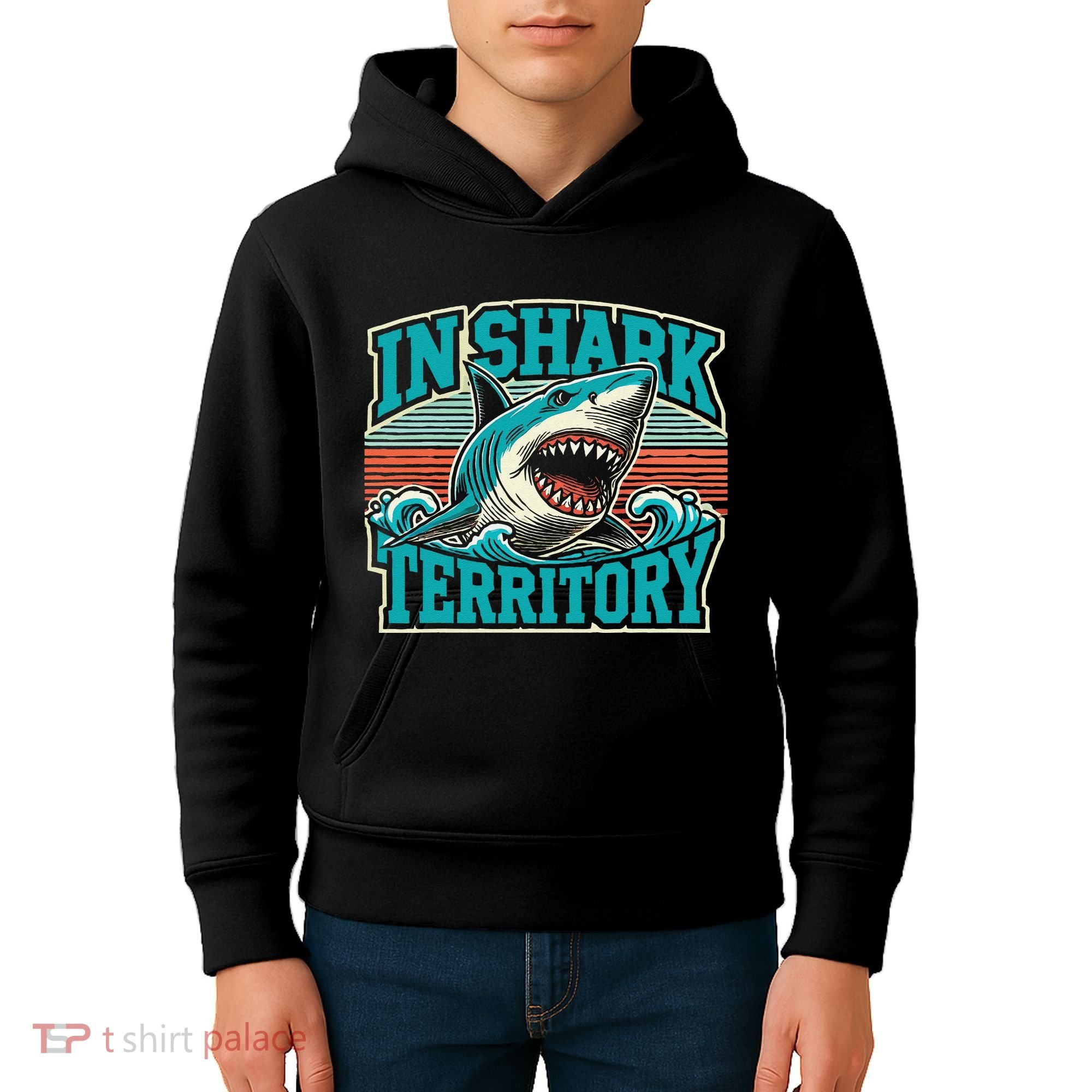 Retro Shark In Shark Territory Kids Hoodie