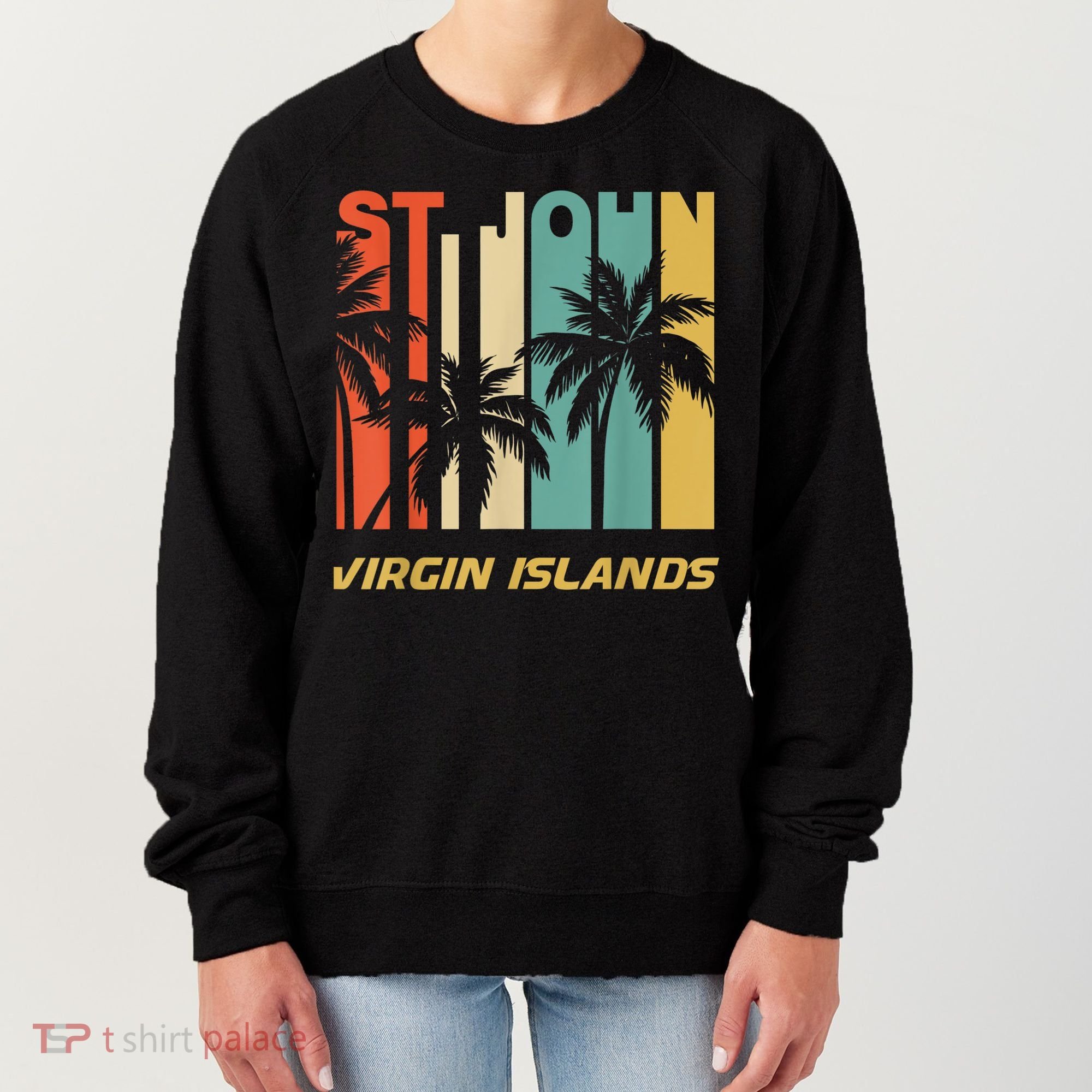 Retro St. John Virgin Islands Palm Trees Vacation Women's Sweatshirt