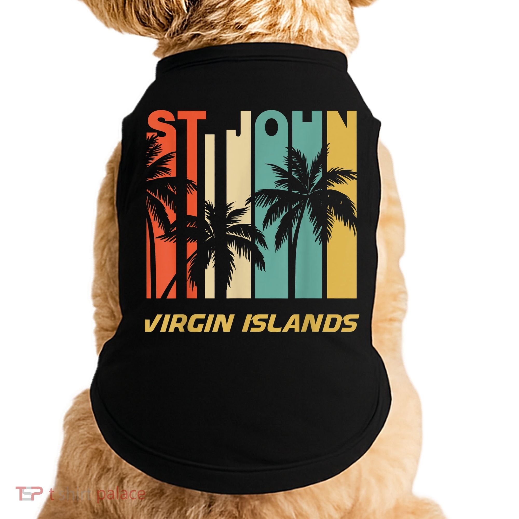 Retro St. John Virgin Islands Palm Trees Vacation Doggie Tank
