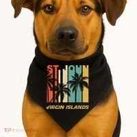 Retro St. John Virgin Islands Palm Trees Vacation USA-Made Doggie Bandana thumb 1