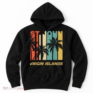 Retro St. John Virgin Islands Palm Trees Vacation Hoodie