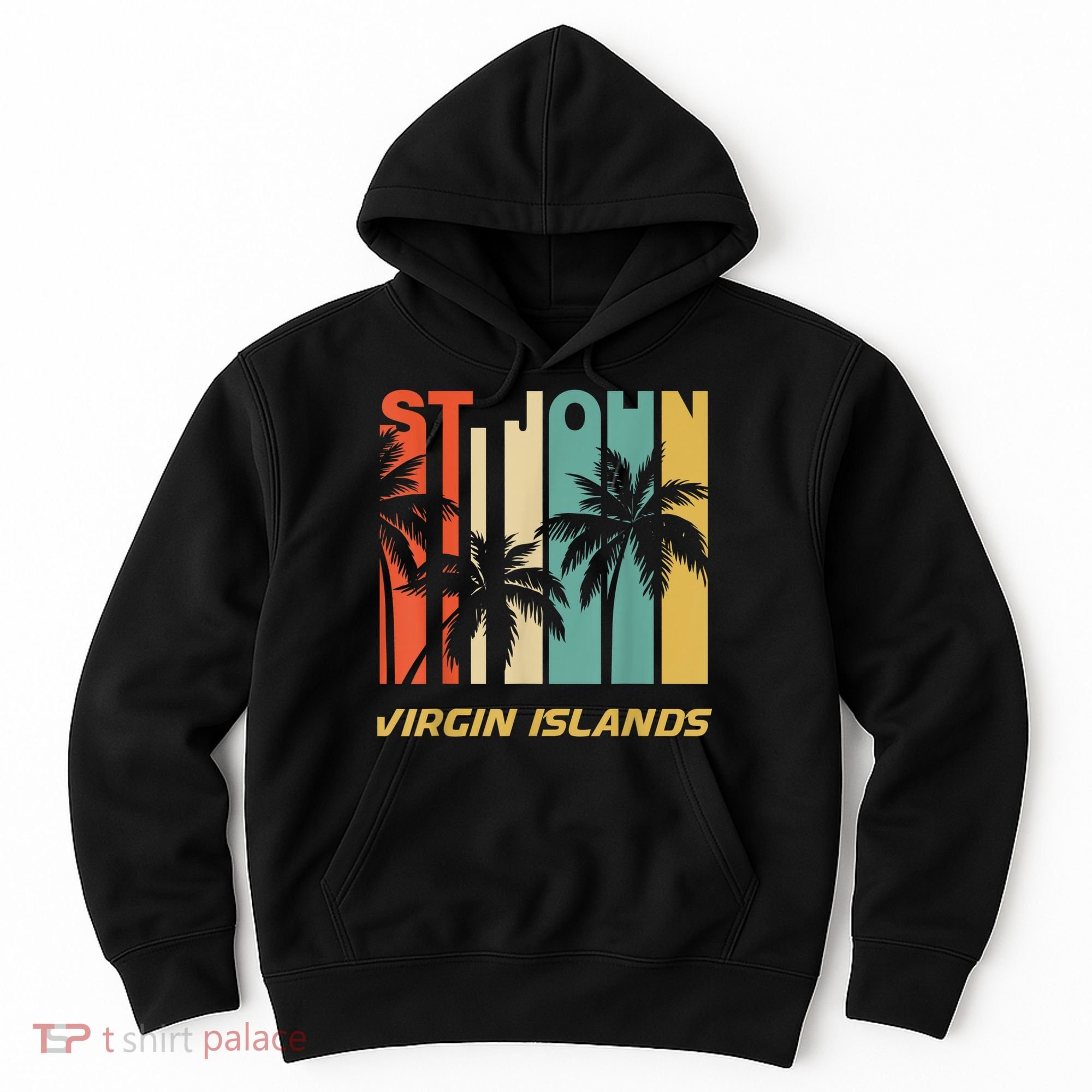 Retro St. John Virgin Islands Palm Trees Vacation Hoodie