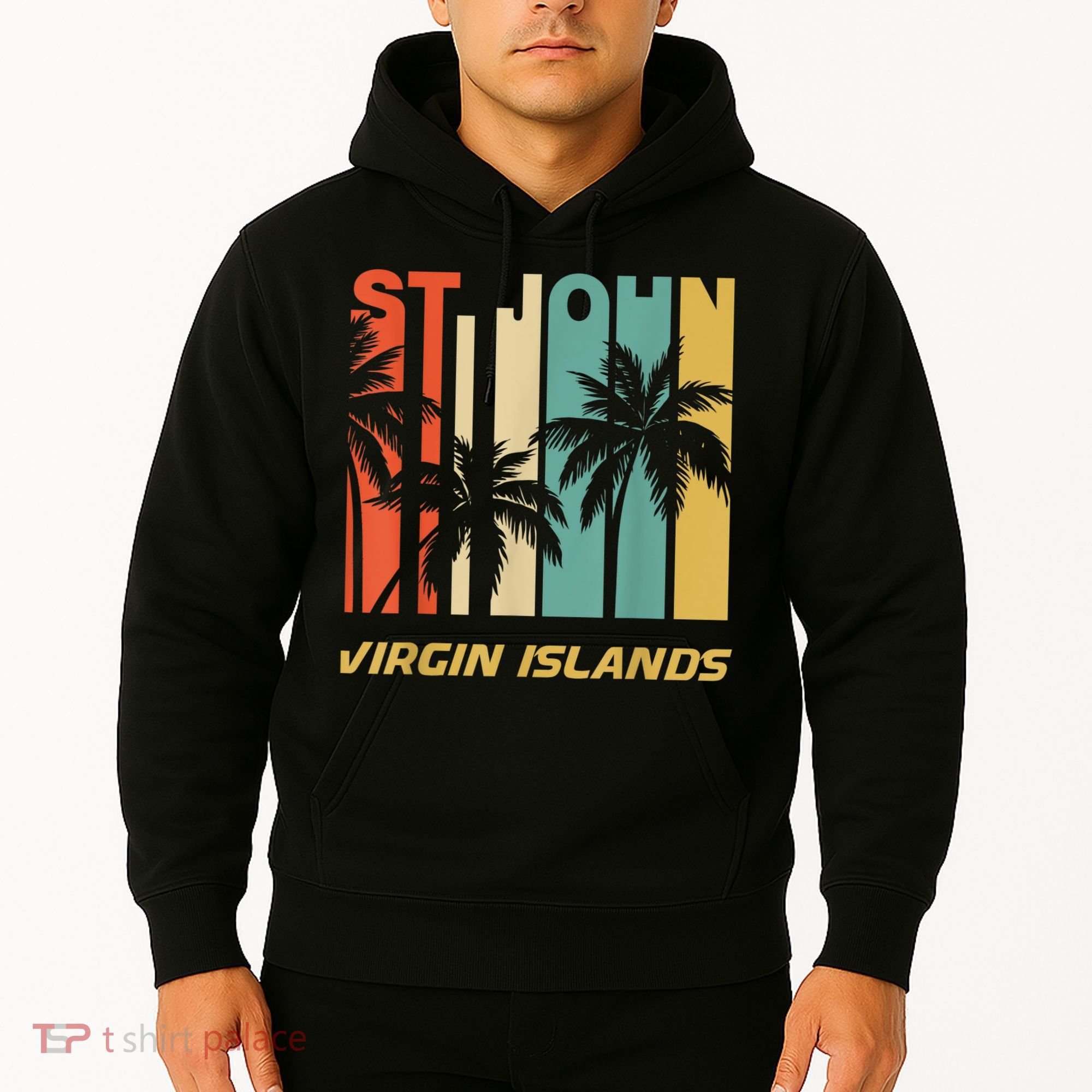 Retro St. John Virgin Islands Palm Trees Vacation Hoodie