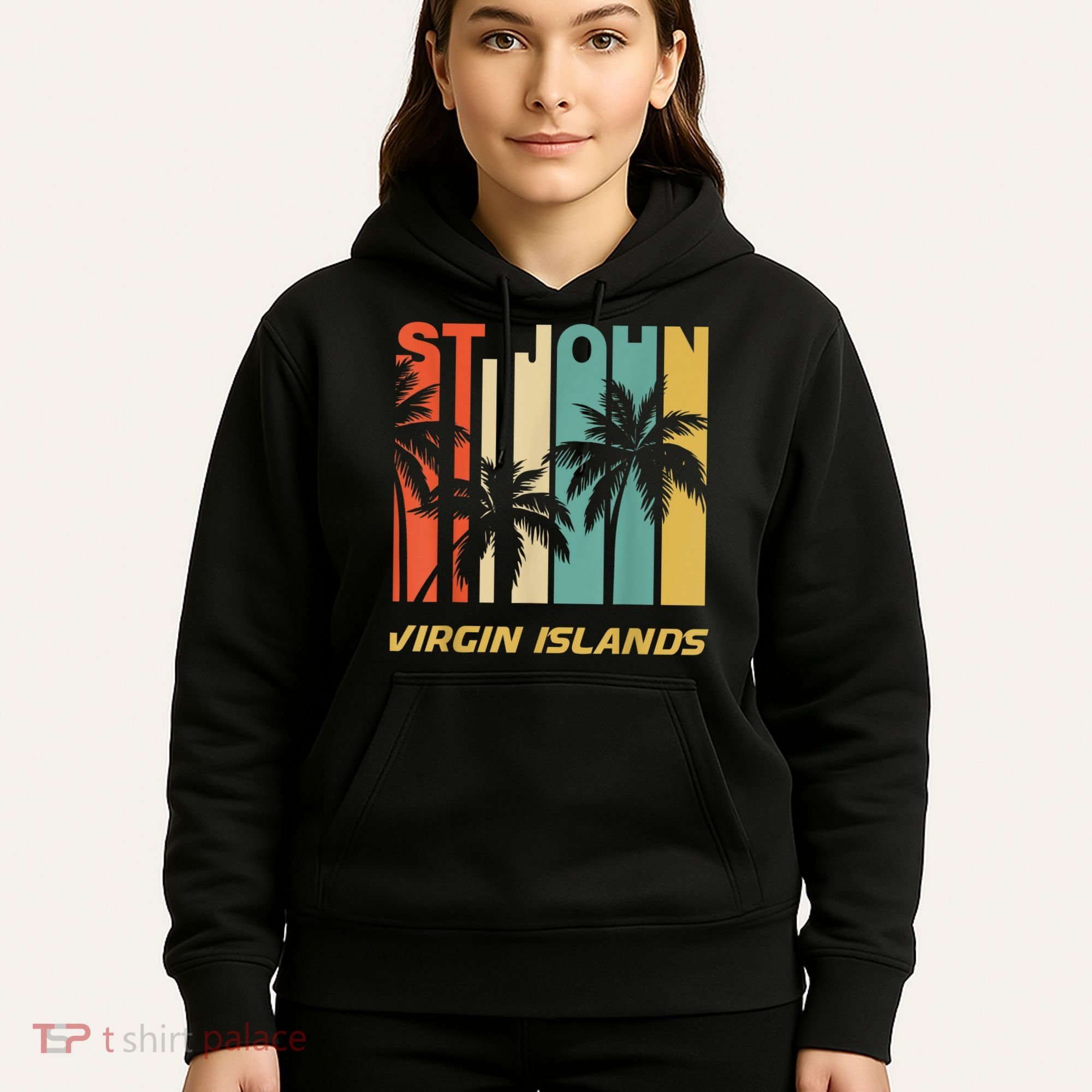 Retro St. John Virgin Islands Palm Trees Vacation Hoodie