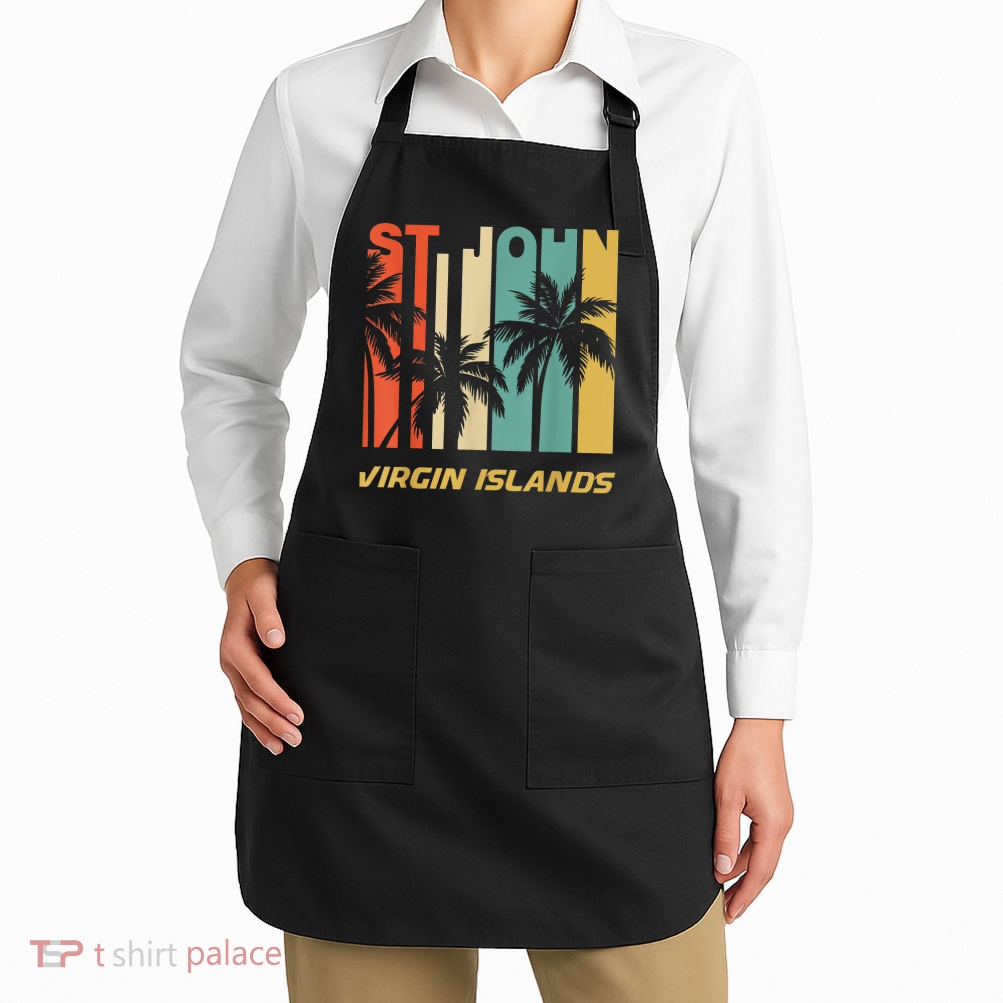 Retro St. John Virgin Islands Palm Trees Vacation Apron