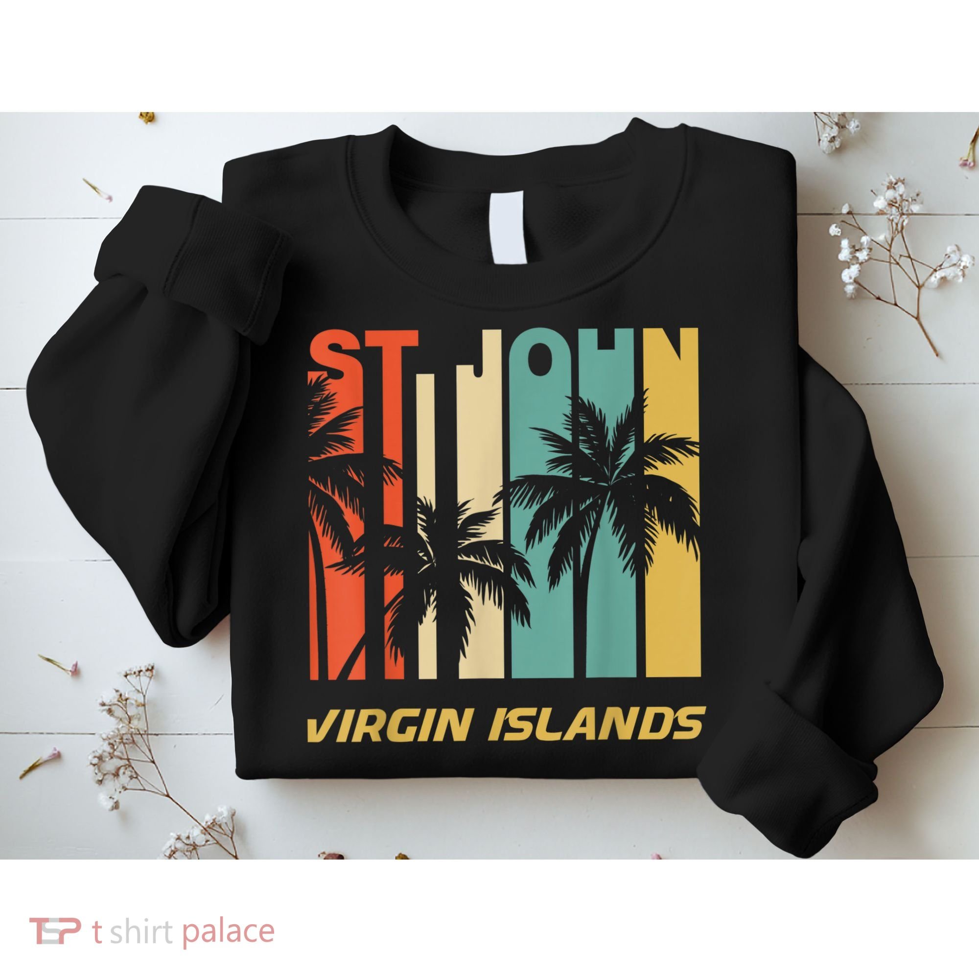 Retro St. John Virgin Islands Palm Trees Vacation Sweatshirt