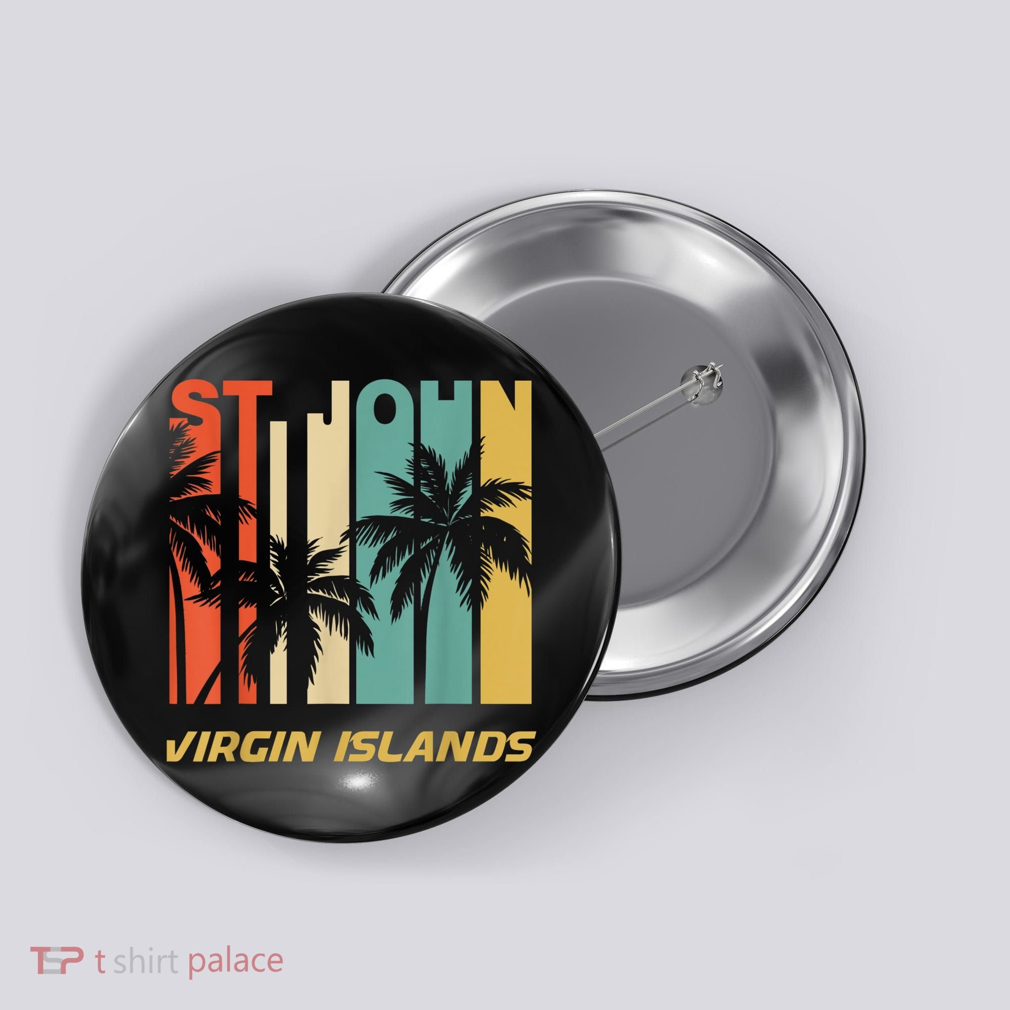 Retro St. John Virgin Islands Palm Trees Vacation Button
