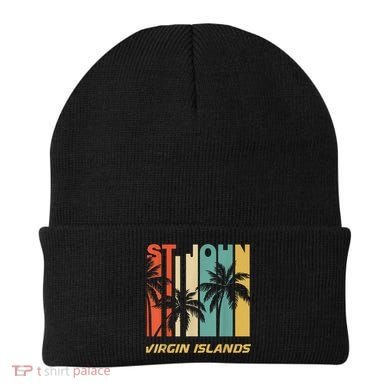Retro St. John Virgin Islands Palm Trees Vacation Beanie