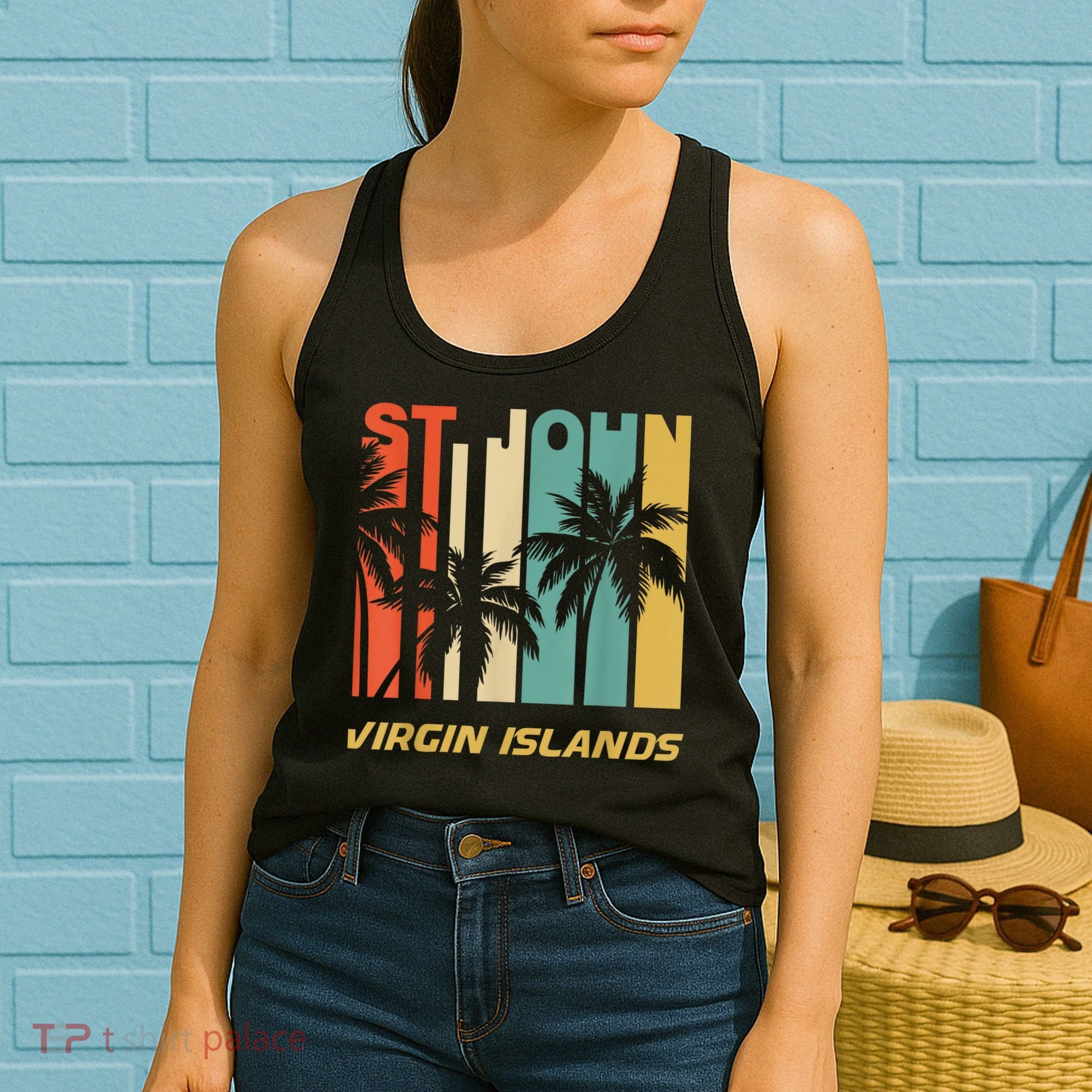 Retro St. John Virgin Islands Palm Trees Vacation Women's Tank Top