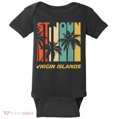 Retro St. John Virgin Islands Palm Trees Vacation Baby Bodysuit