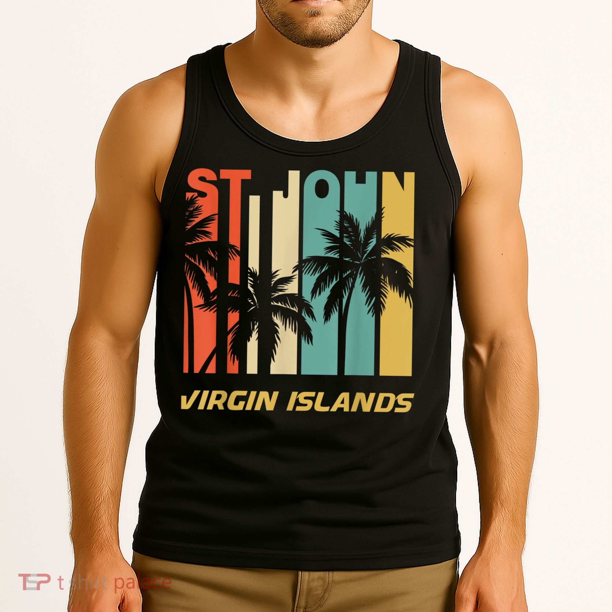 Retro St. John Virgin Islands Palm Trees Vacation Tank Top