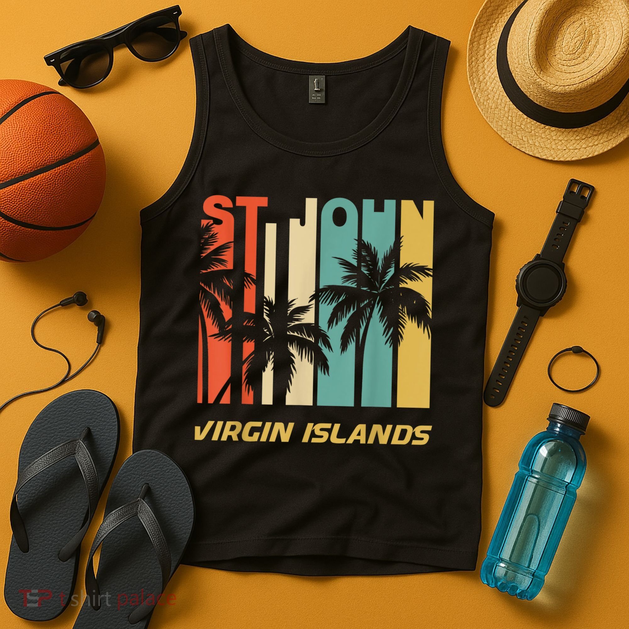 Retro St. John Virgin Islands Palm Trees Vacation Tank Top