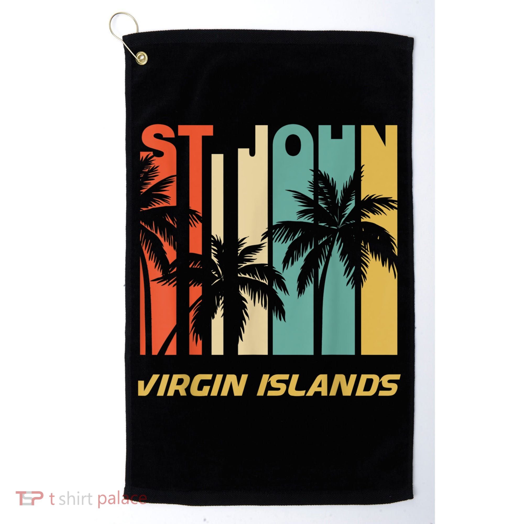 Retro St. John Virgin Islands Palm Trees Vacation Golf Towel