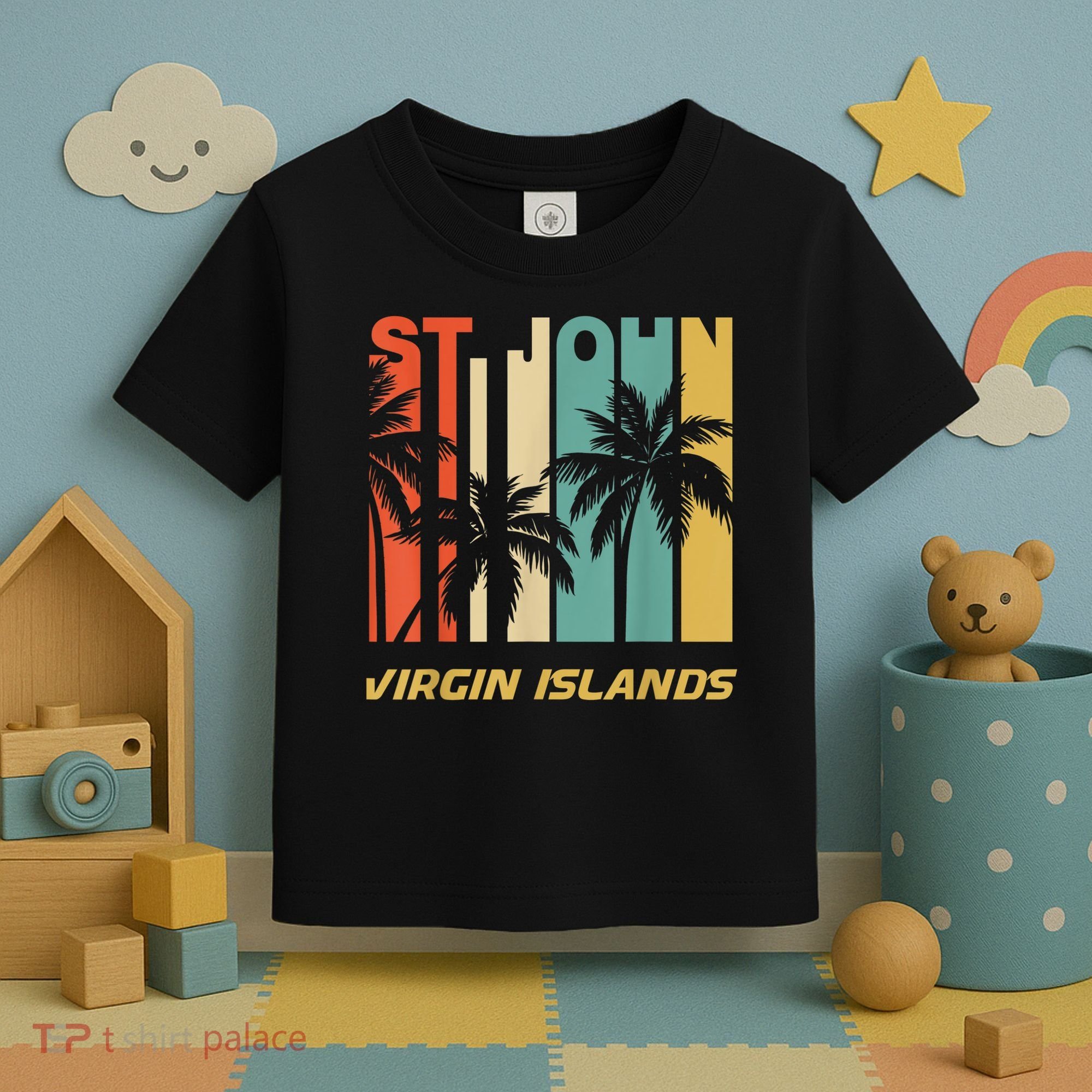 Retro St. John Virgin Islands Palm Trees Vacation Toddler T-Shirt