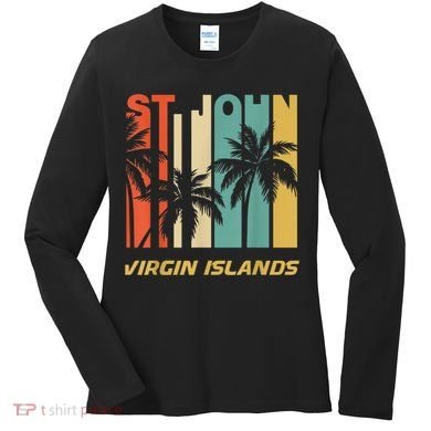 Retro St. John Virgin Islands Palm Trees Vacation Women's Long Sleeve Shirt